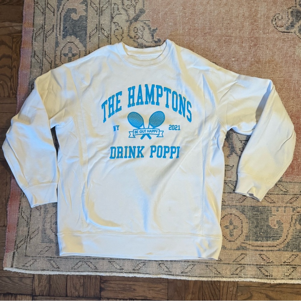 The Hamptons Drink Poppi White Graphic Sweatshirt